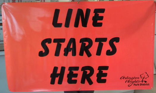 Arlington Heights Park District.  Flourescent directional banners help lead crowds in the right direction. 